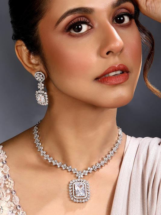 Silver-Tone Stone Designer Jewellery Set for Women