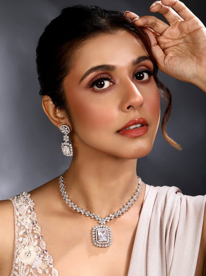 Silver-Tone Stone Designer Jewellery Set for Women
