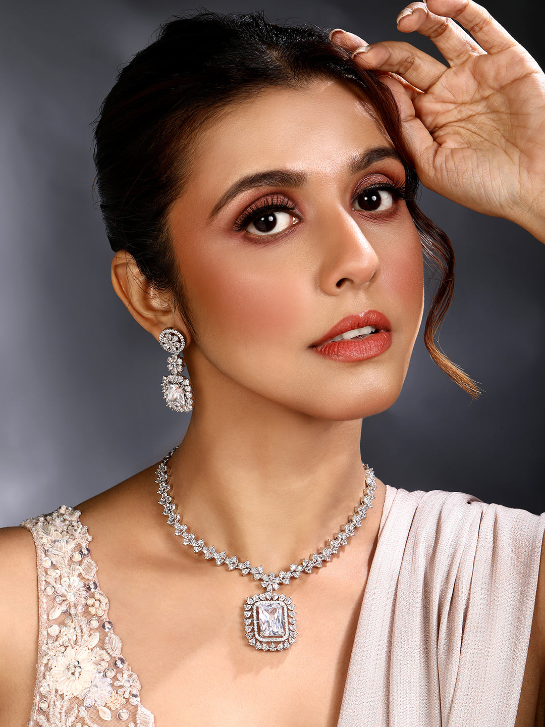 Silver-Tone Stone Designer Jewellery Set for Women