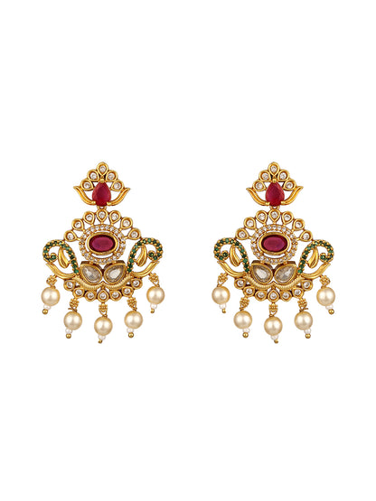 Regal Essence Antique Gold-Plated Ruby & Pearl Choker Set
