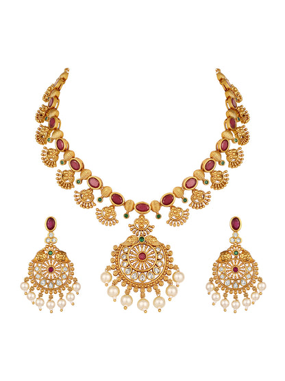 Elegant Gold-Plated Temple Jewelry Set with Ruby Accents