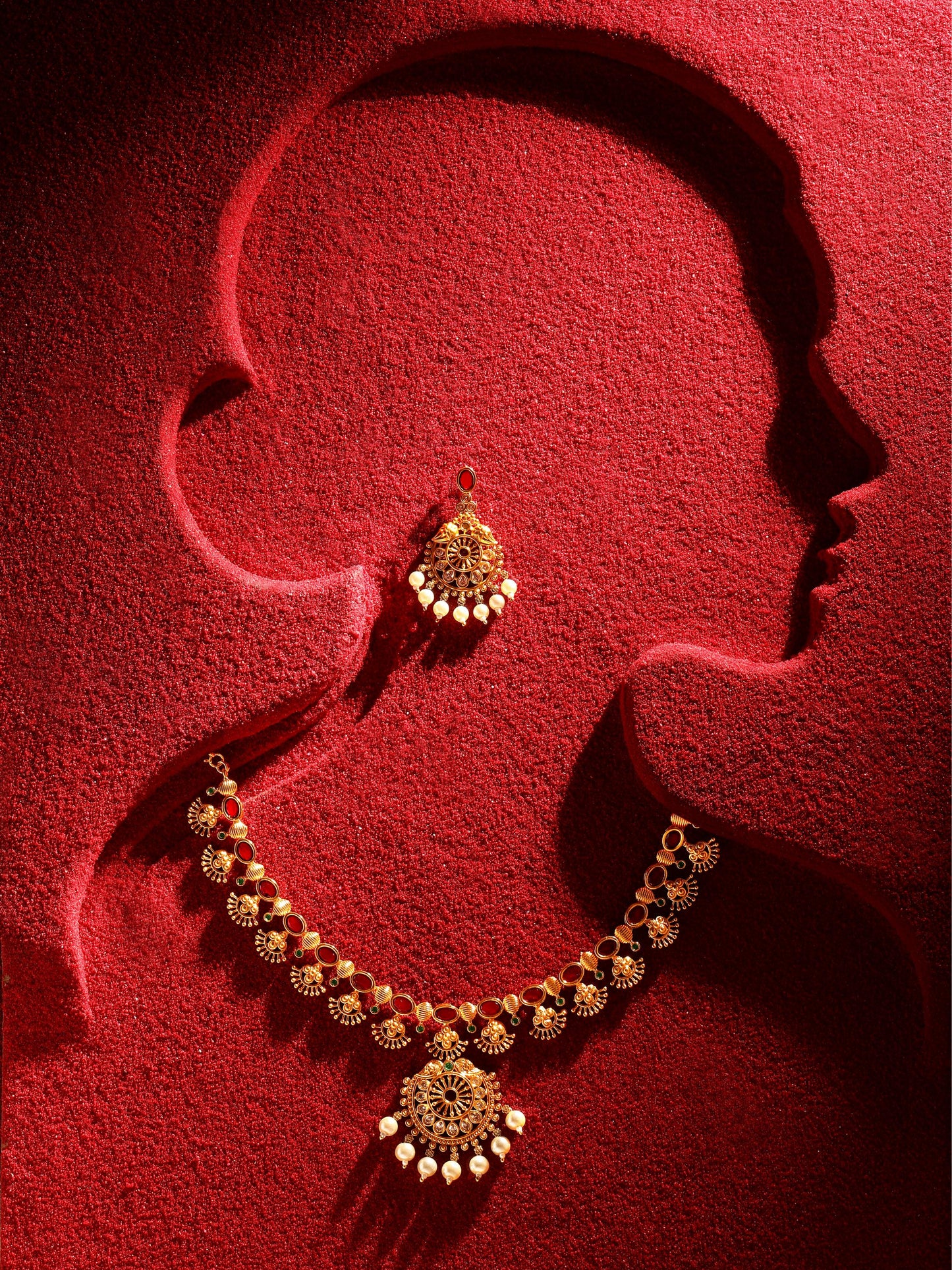 Elegant Gold-Plated Temple Jewelry Set with Ruby Accents