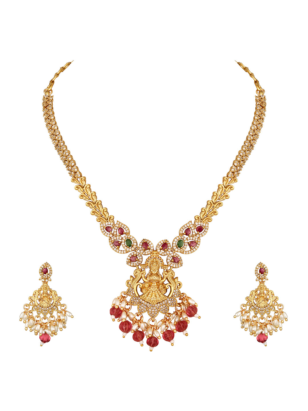 Asmitta Traditional Lakshmi Temple Jewellery Gold-Plated Necklace Set