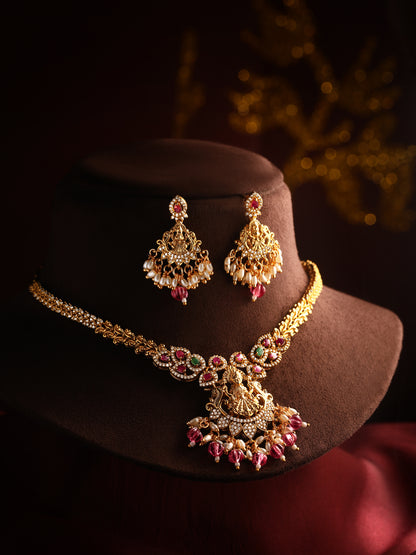 Asmitta Traditional Lakshmi Temple Jewellery Gold-Plated Necklace Set