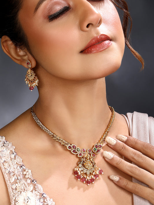 Asmitta Traditional Lakshmi Temple Jewellery Gold-Plated Necklace Set