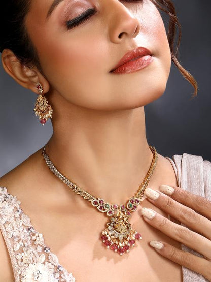 Asmitta Traditional Lakshmi Temple Jewellery Gold-Plated Necklace Set