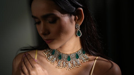 Green Kundan Polki Statement Choker Necklace Set