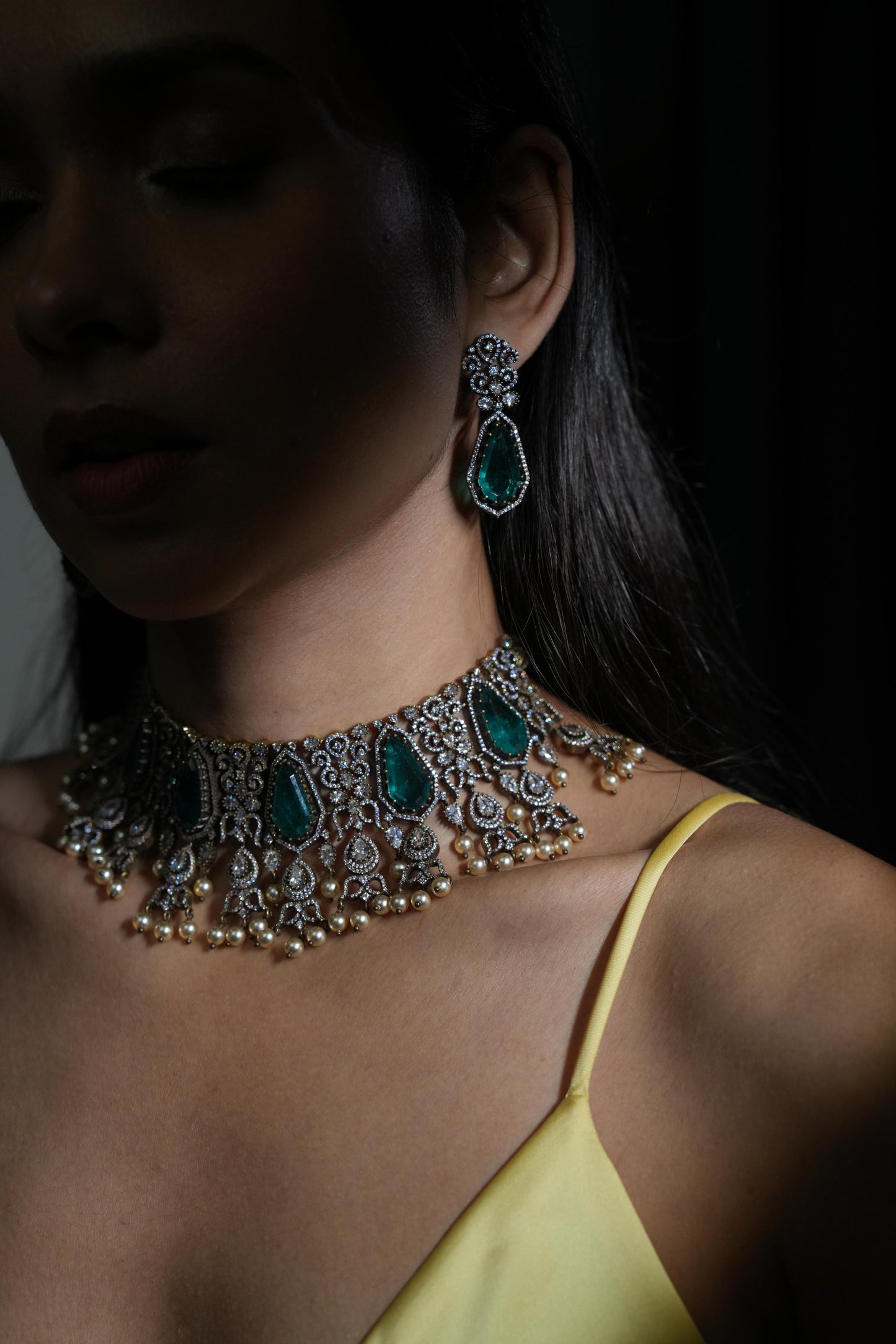 Green Kundan Polki Statement Choker Necklace Set