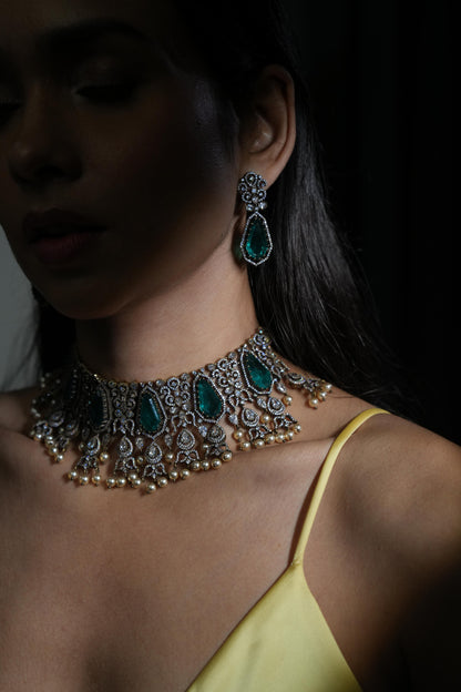 Green Kundan Polki Statement Choker Necklace Set