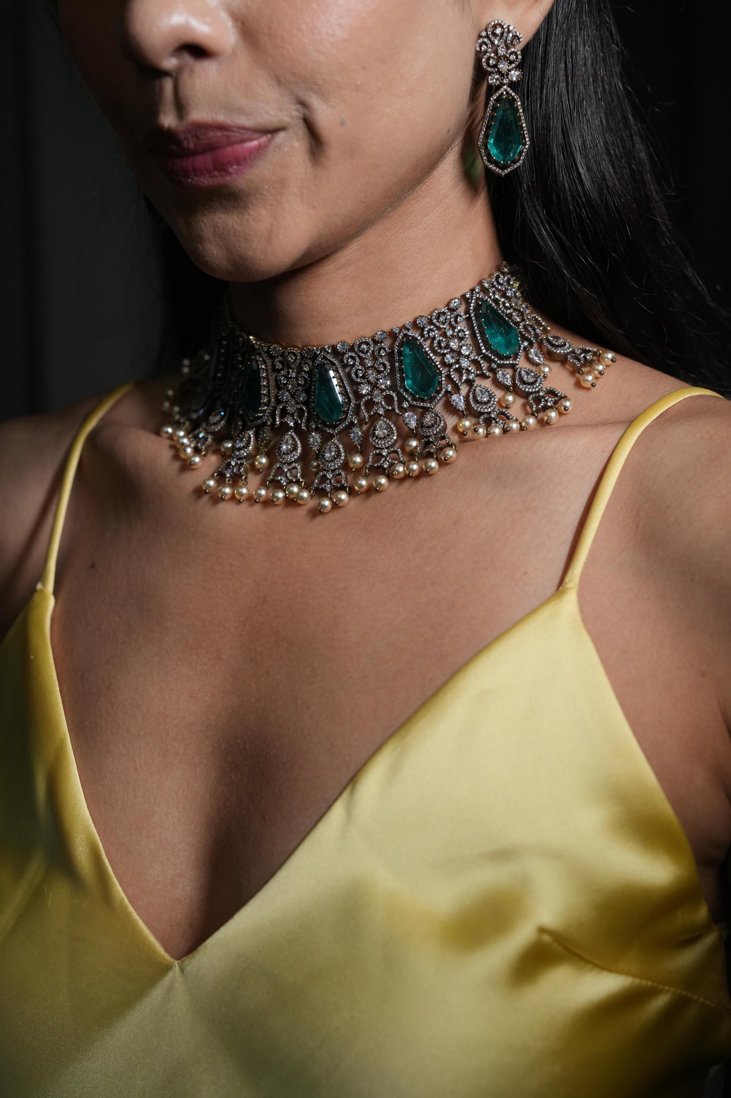 Green Kundan Polki Statement Choker Necklace Set