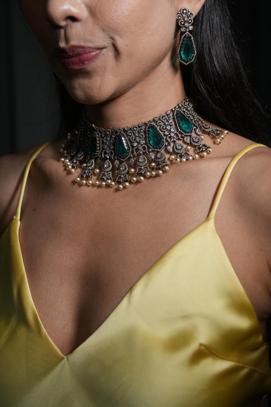 Green Kundan Polki Statement Choker Necklace Set