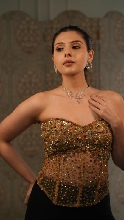 Silver Finish American Diamond Open Collar Necklace Set with Earrings