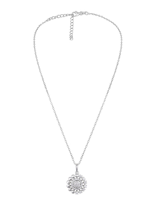 Rhodium Plated Pendant With Sterling Silver And Cubic Zirconia.