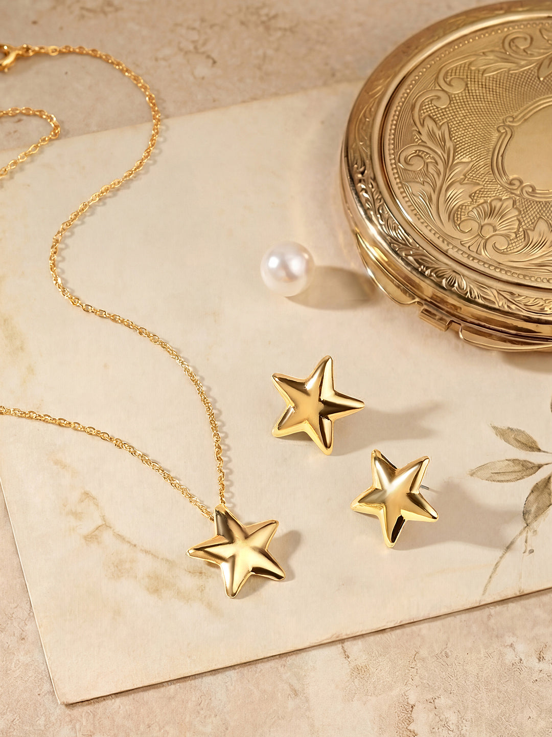 Gold Plated Handcrafted Pendant Set With Stud Earring