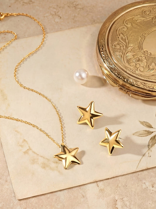 Gold Plated Handcrafted Pendant Set With Stud Earring