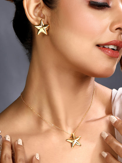 Gold Plated Handcrafted Pendant Set With Stud Earring