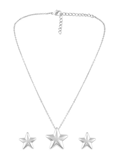 Silver Plating Handcrafted Pendant Set With Stud Earring