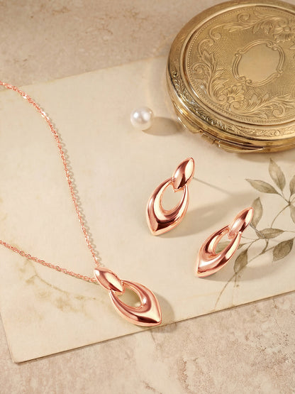 Rose Gold Plating Handcrafted Pendant Set With Stud Earring