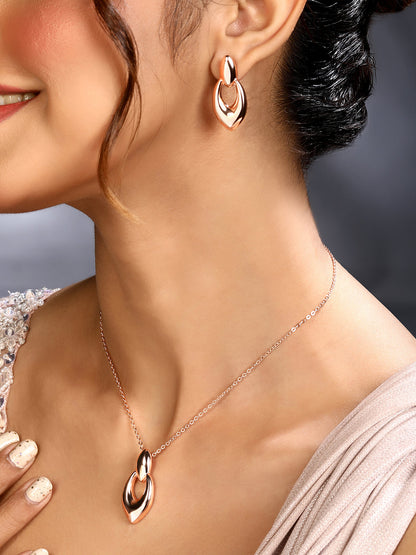 Rose Gold Plating Handcrafted Pendant Set With Stud Earring