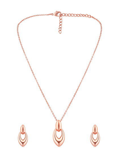 Rose Gold Plating Handcrafted Pendant Set With Stud Earring