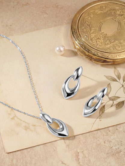 Silver Plating Handcrafted Pendant Set With Stud Earring