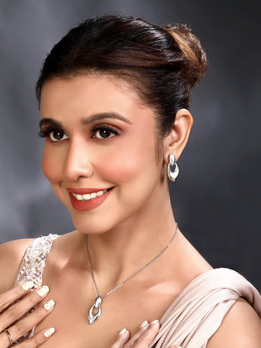 Silver Plating Handcrafted Pendant Set With Stud Earring