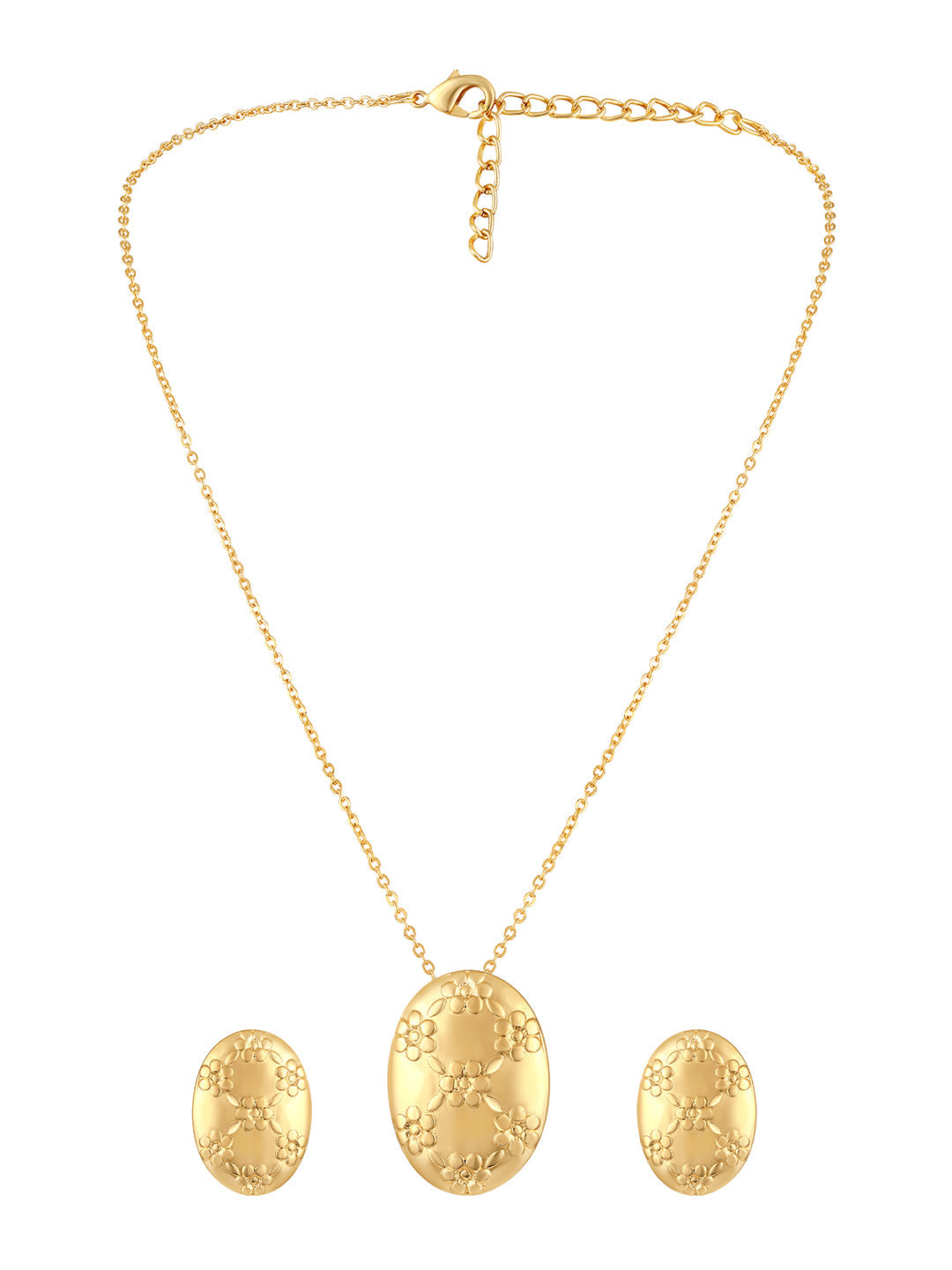 Gold Plated Handcrafted Pendant Set With Stud Earring