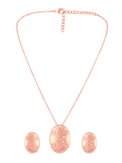 Rose Gold Plating Handcrafted Pendant Set With Stud Earring