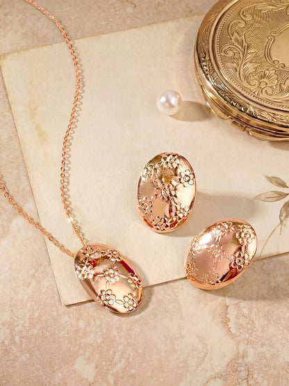 Rose Gold Plating Handcrafted Pendant Set With Stud Earring