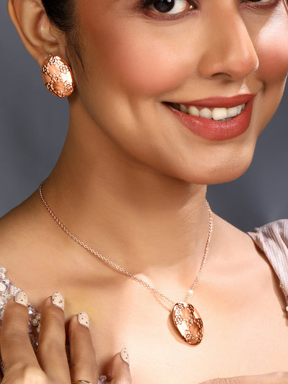 Rose Gold Plating Handcrafted Pendant Set With Stud Earring