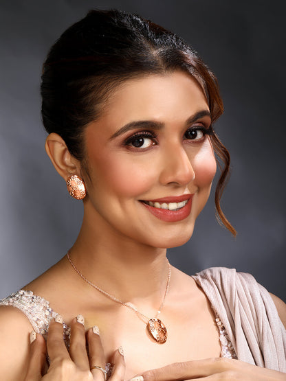 Rose Gold Plating Handcrafted Pendant Set With Stud Earring