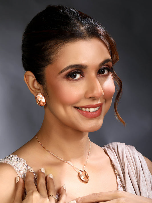 Rose Gold Plating Handcrafted Pendant Set With Stud Earring