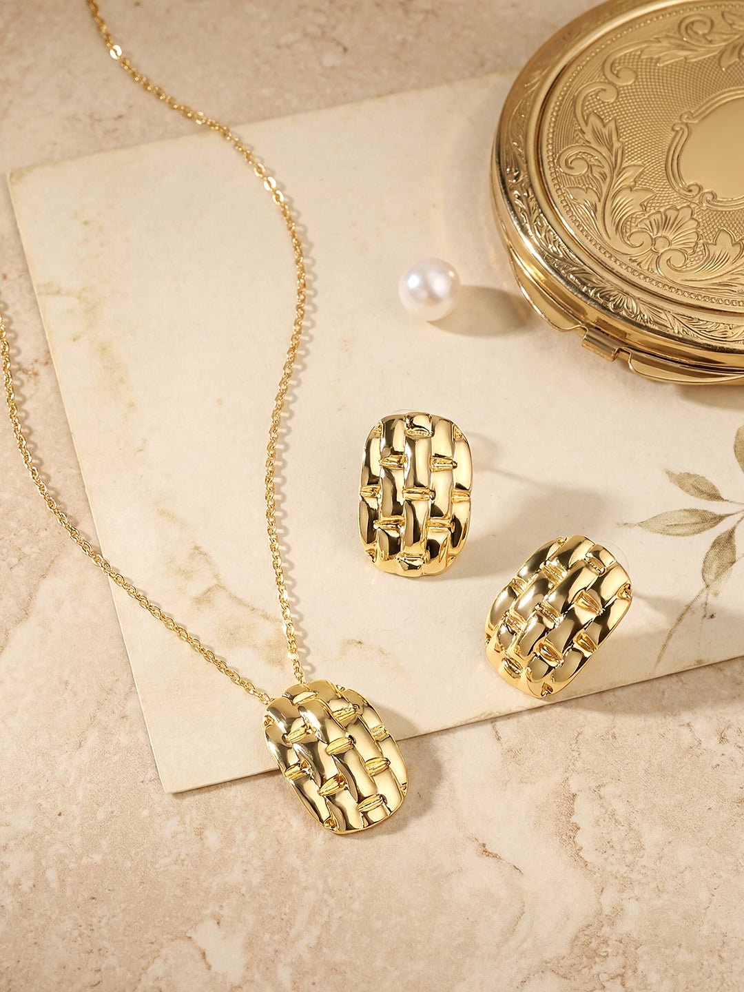 Gold Plated Handcrafted Pendant Set With Stud Earring