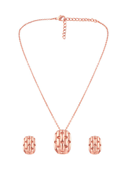 Rose Gold Plating Handcrafted Pendant Set With Stud Earring