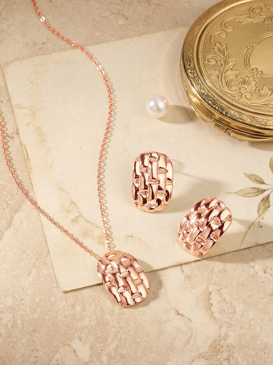 Rose Gold Plating Handcrafted Pendant Set With Stud Earring