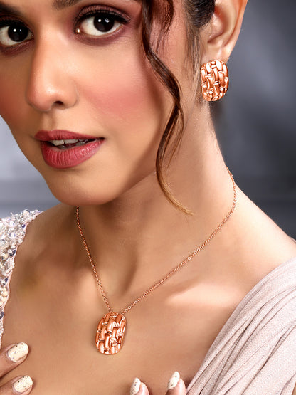 Rose Gold Plating Handcrafted Pendant Set With Stud Earring