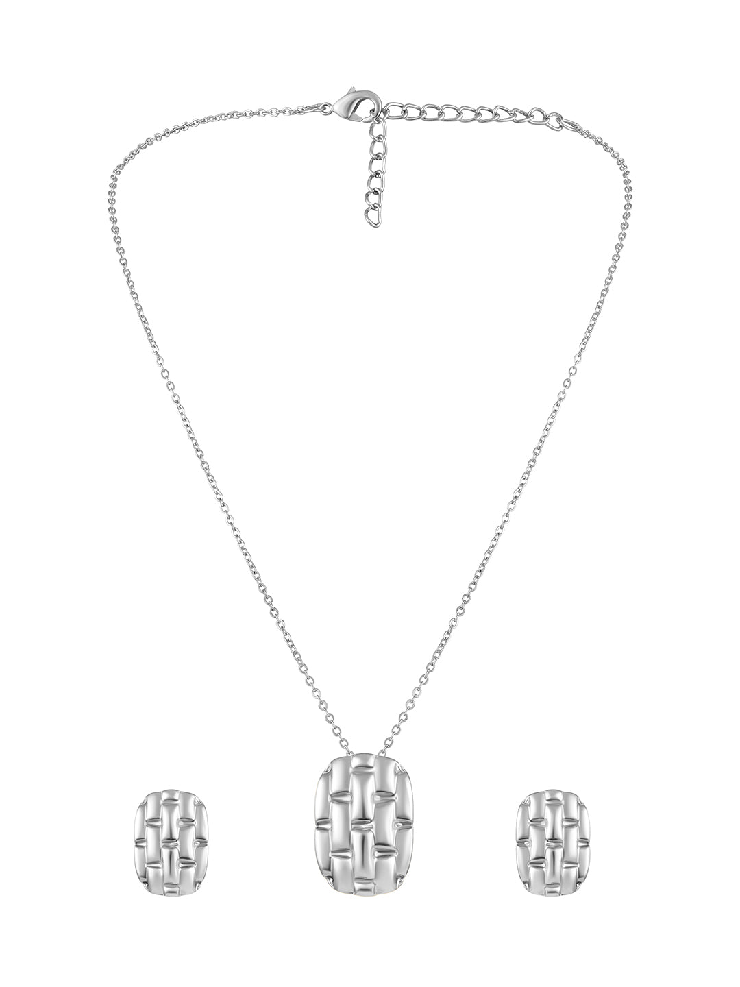 Silver Plating Handcrafted Pendant Set With Stud Earring
