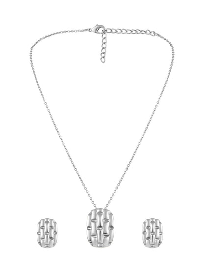 Silver Plating Handcrafted Pendant Set With Stud Earring