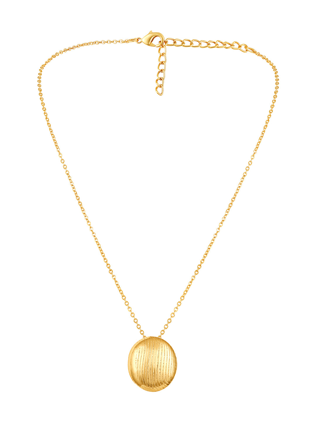 Gold-Plated Textured Circular Pendant Necklace Set with Matching Stud Earrings