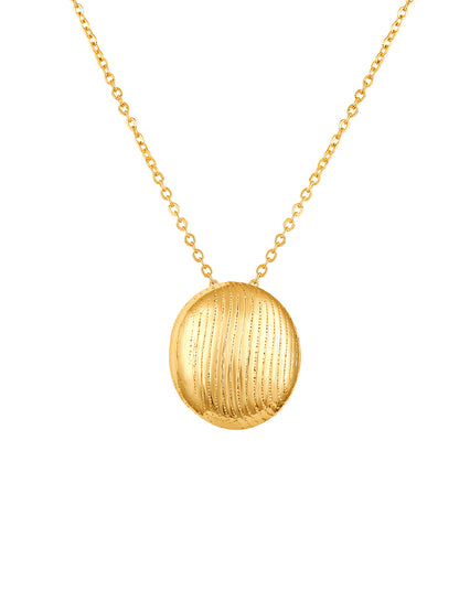 Gold-Plated Textured Circular Pendant Necklace Set with Matching Stud Earrings