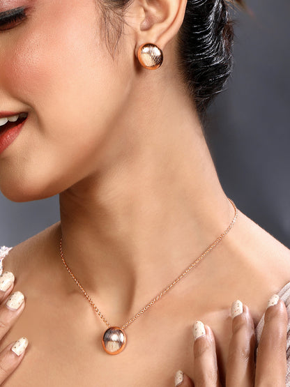 Rose Gold Plating Handcrafted Pendant Set With Stud Earring