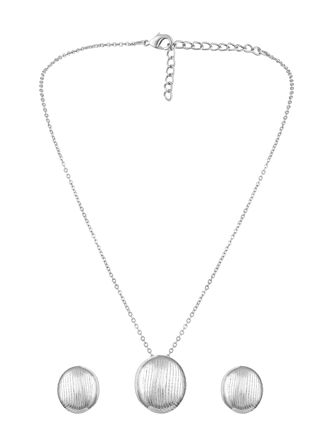 Silver-Toned Textured Orb Pendant Necklace & Earrings Set