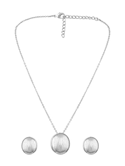 Silver-Toned Textured Orb Pendant Necklace & Earrings Set