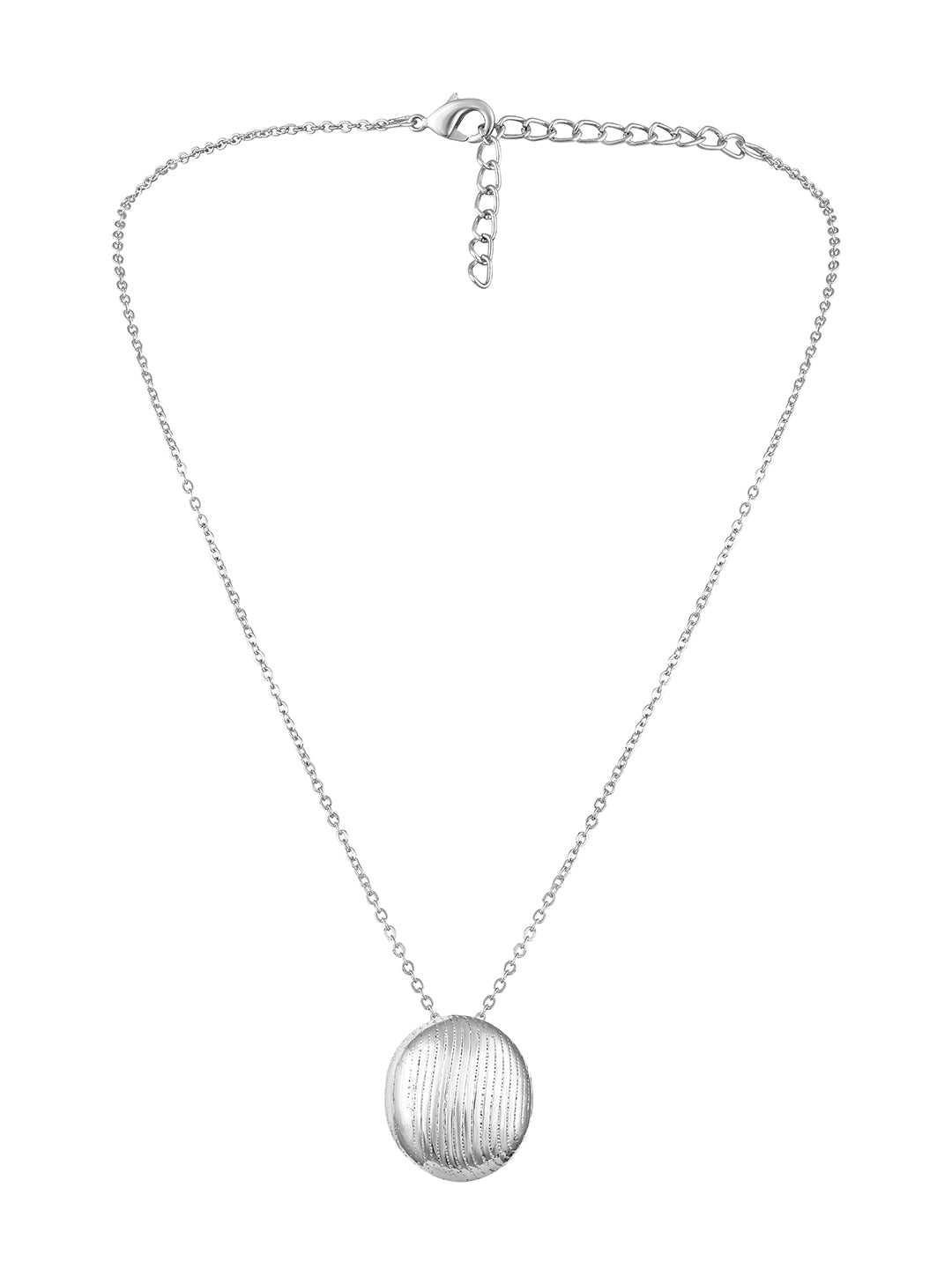 Silver-Toned Textured Orb Pendant Necklace & Earrings Set