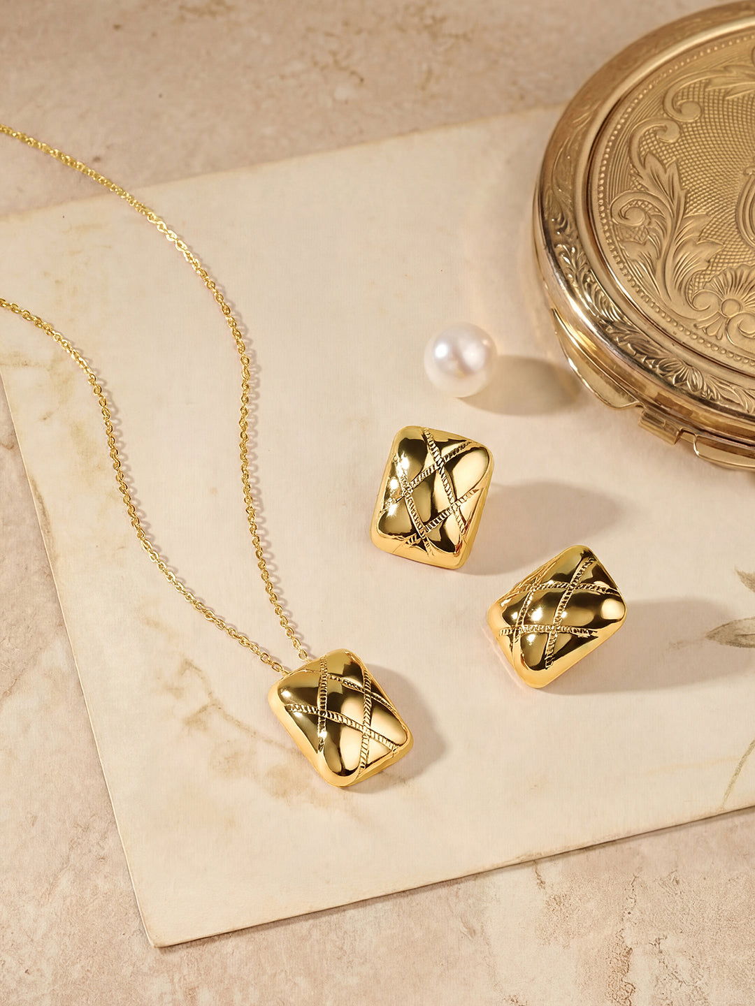 Gold Plated Handcrafted Pendant Set With Stud Earring