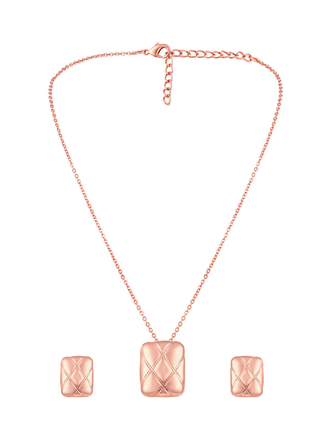 Rose Gold Plating Handcrafted Pendant Set With Stud Earring