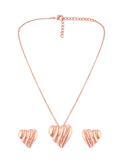 Rose Gold Plating Handcrafted Pendant Set With Stud Earring