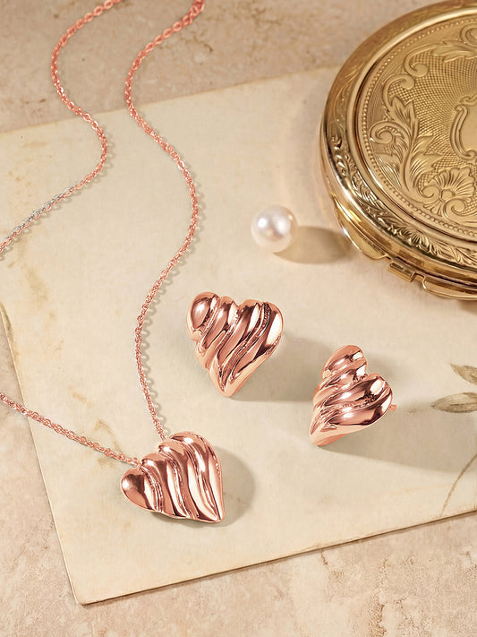 Rose Gold Plating Handcrafted Pendant Set With Stud Earring