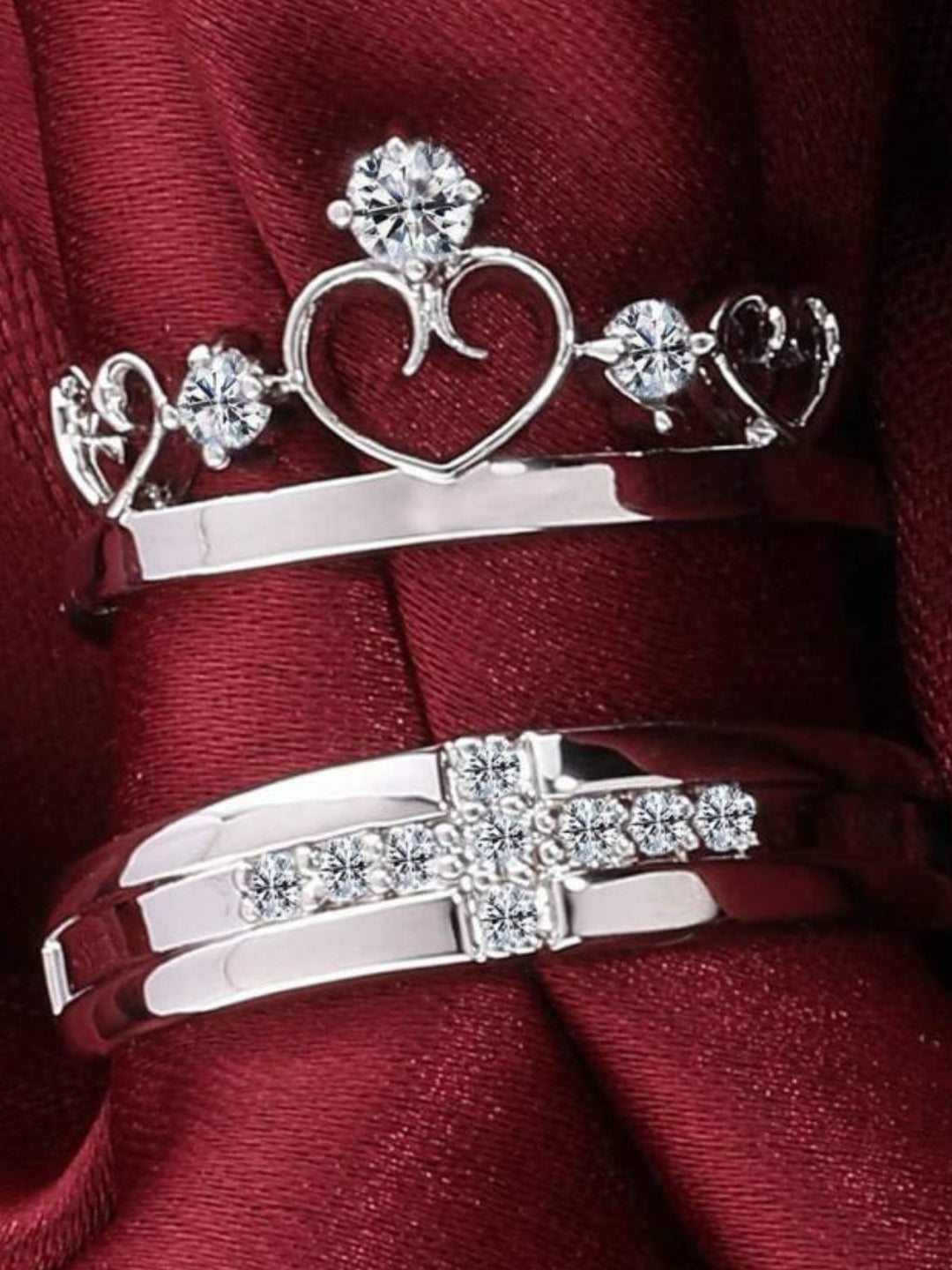 Rhodium Plating Cubic Zirconia Ring Set