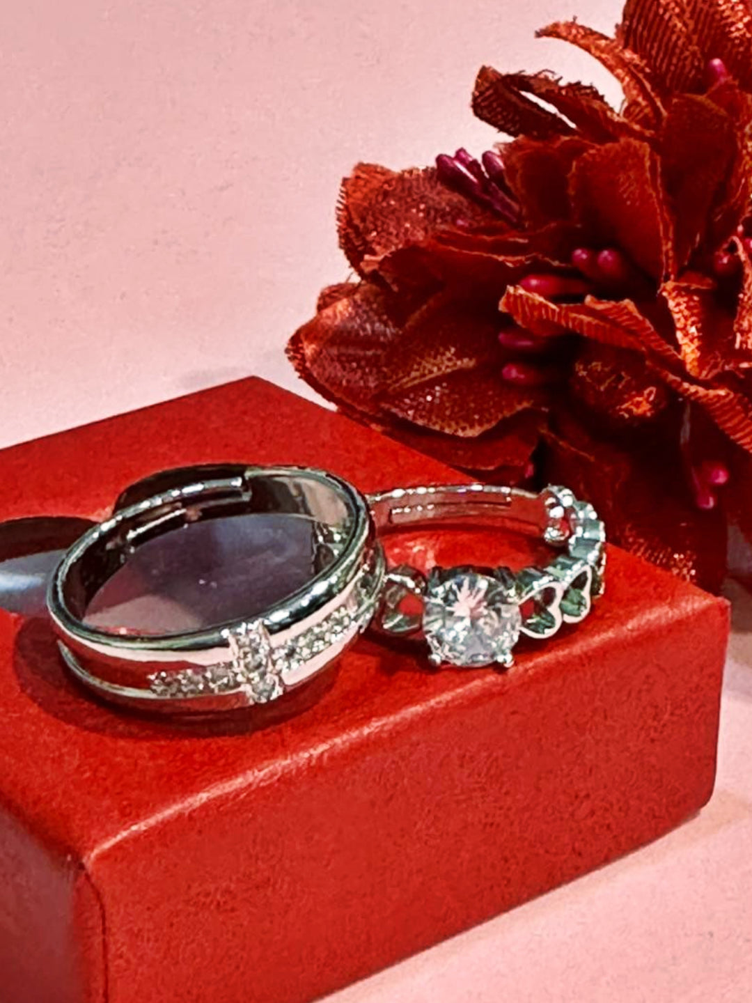 Rhodium Plating Cubic Zirconia Ring Set